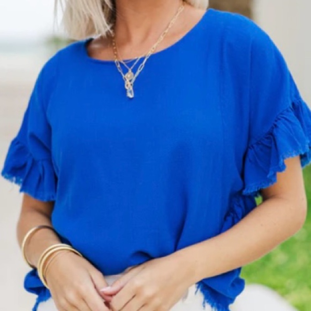 The Mint Boutique Royal Blue Linen Top